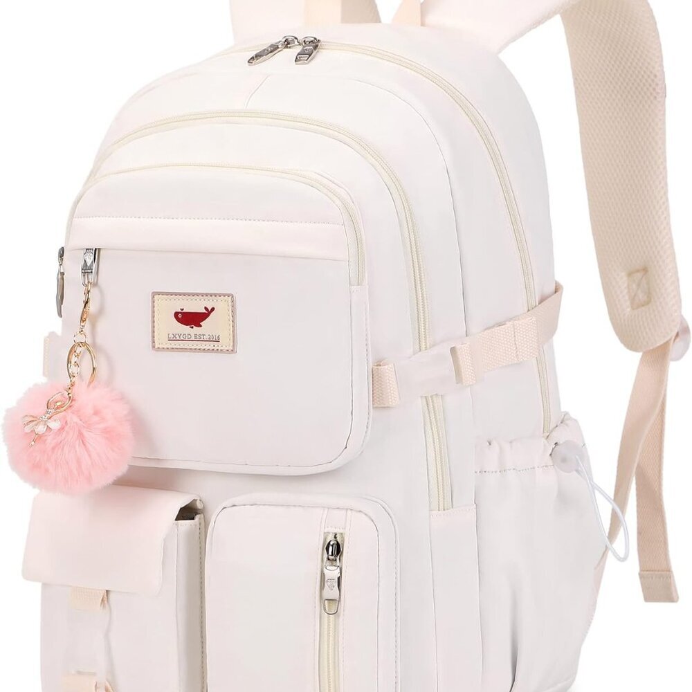 Brand New Water-Resistant Nylon Laptop Backpack for Teens and Women in Off-white
